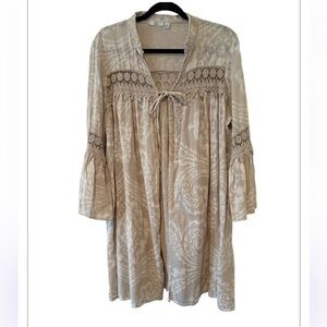 KAKTUS Beige 100% Cotton Cardigan Duster Top One Tie Made in Italy Medium